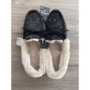 Sonoma Super Cozy Moccasin Slippers Womens XL‎ Size 9-10 Black New With Tags